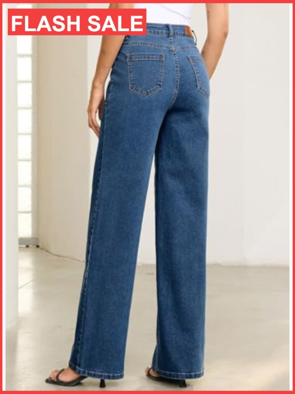 High Waisted Wide Leg Jeans Stretchy Baggy Denim Pants - Picture 2 of 7
